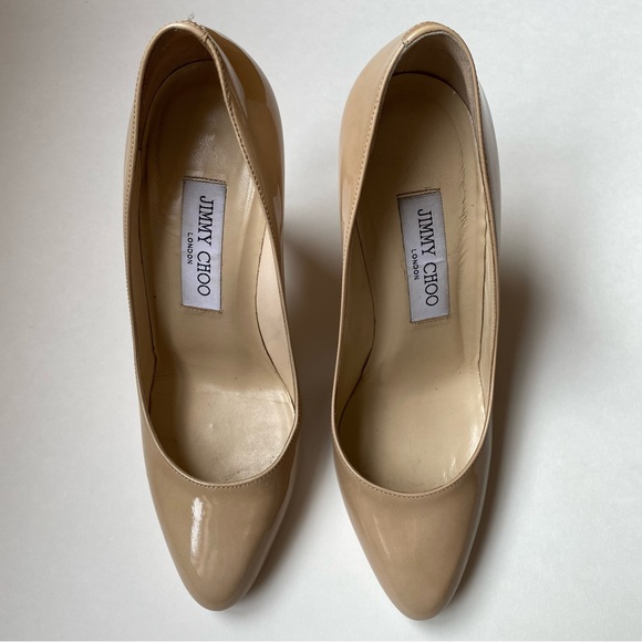 Nude Patent Leather Tapered Round Toe Vikki Pumps - Picture 10 of 13